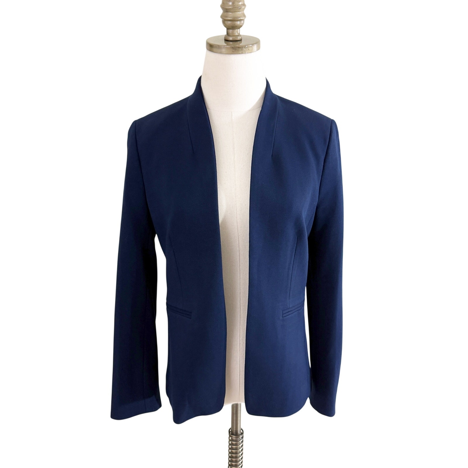 J. Crew Navy Blue Open Front Fitted Blazer Women's Size 6 Euc